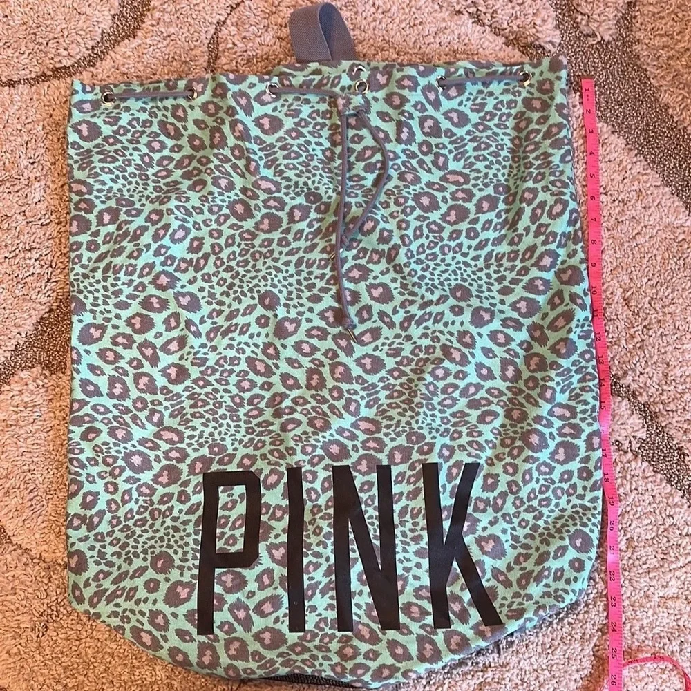 VERY RARE Victoria's Secret PINK Seafoam Dorm Green Leopard Print Laundry Bag